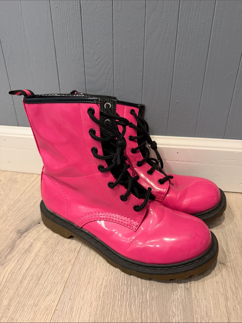 No Boundaries Hot Pink Combat Boots with Black Laces